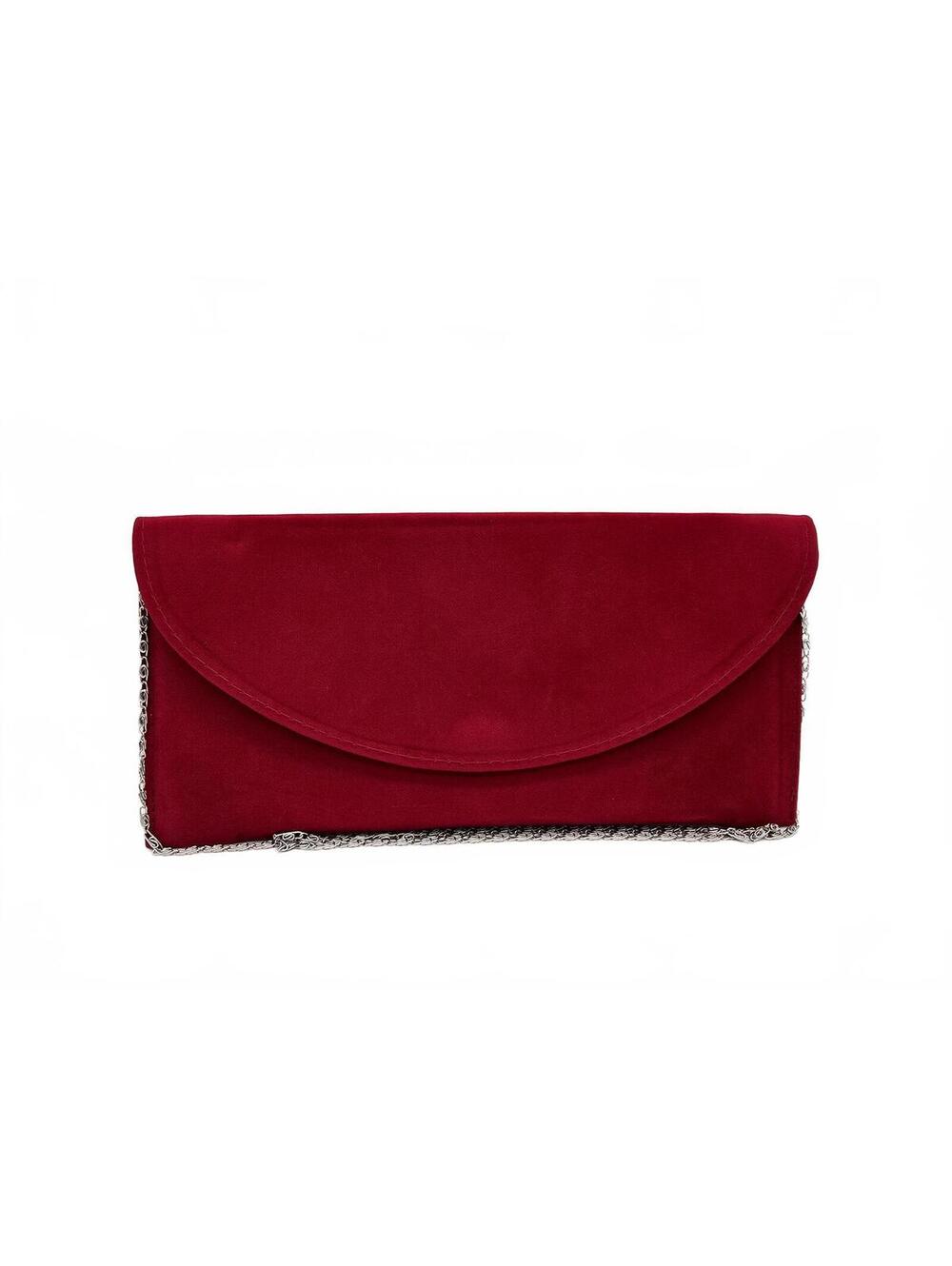 Elegant Red Velvet Clutch with Silver Chain Strap